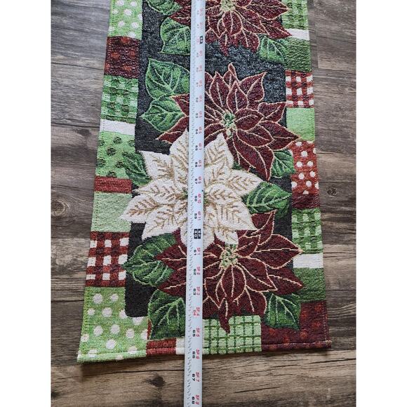 Table Runner Christmas Pointsettia Red White Green Holiday Decor 13"W x 66"L - Picture 3 of 6